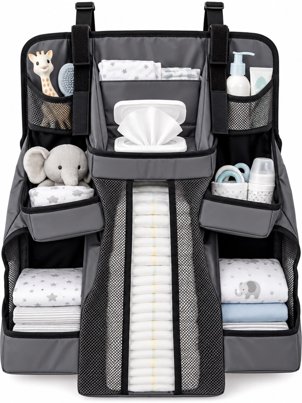 DEX Products Baby Diaper Organizer / Nursery Storage Caddy –Gray & Black bag